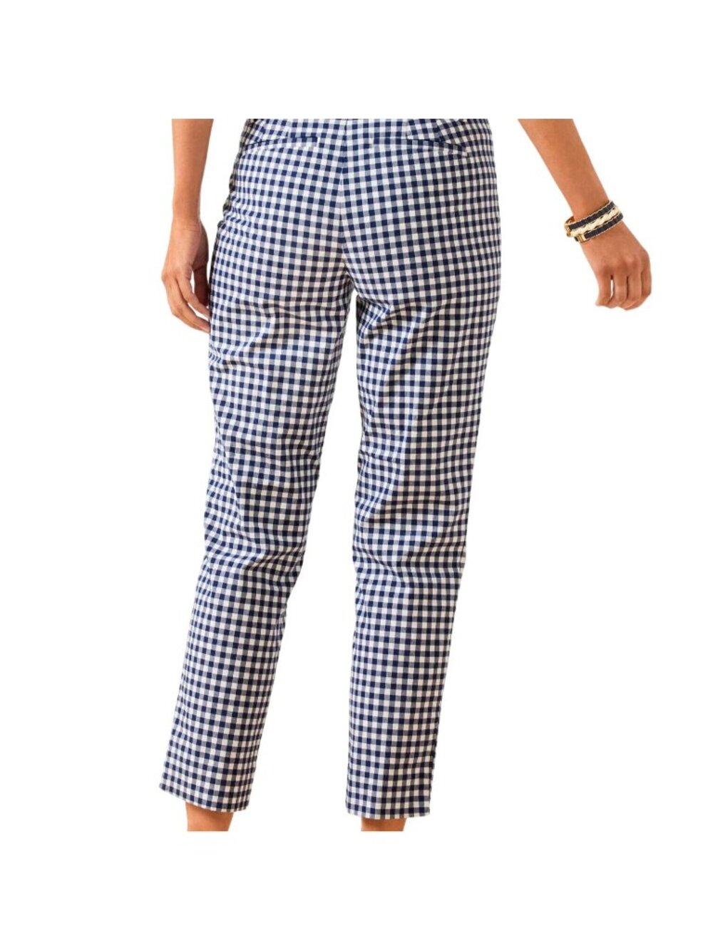 Talbots Perfect Crops Pants Womens 16P Sunrise Gingham Navy Blue White Cropped - Picture 3 of 10